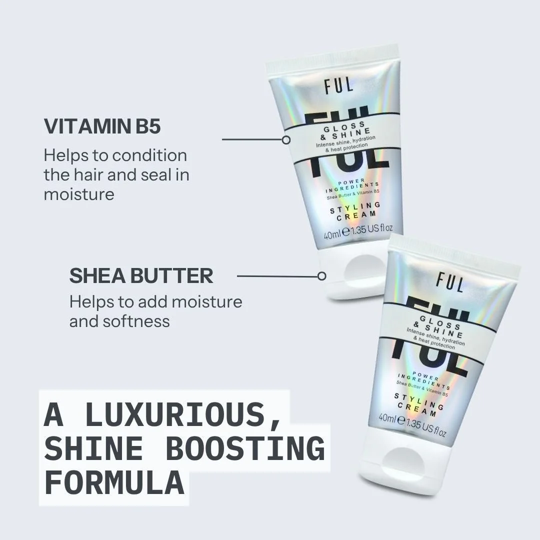 FUL Gloss and Shine Styling Cream 40ml – Lightweight Anti-Frizz, Heat Protection, Hydration & Radiant Shine - Image 3